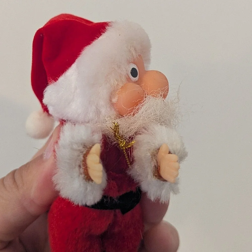 VTG Santa Claus Christmas Ornament/Decor Set of 2 Flocked Rubber Face Pinch